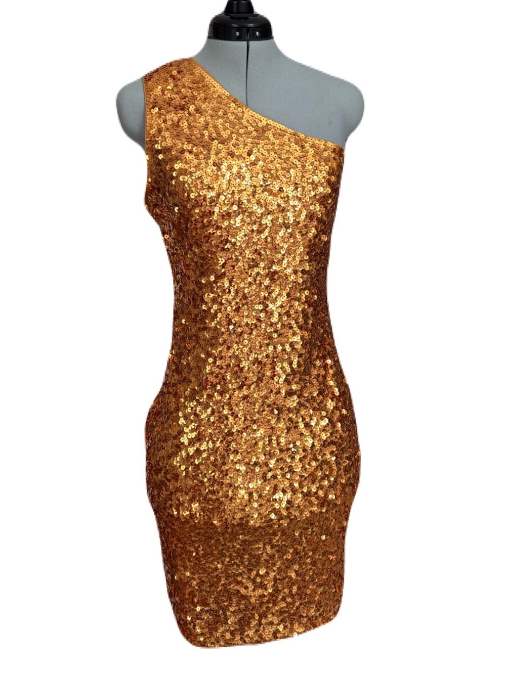 Anna-Kaci Gold Sequin One Shoulder Mini Dress M NWT
